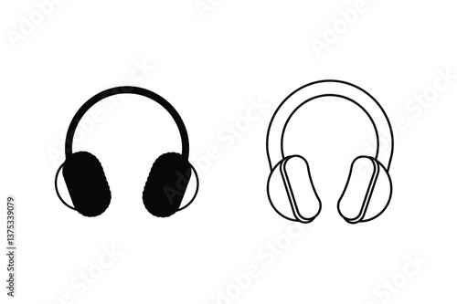 Headphone Icons Solid, Outline, Audio, Music, Listening, Device, Technology, Gadget, Stereo, Sound