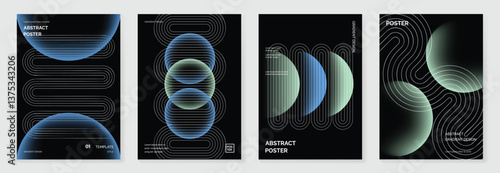 Modern gradient poster background vector set. Minimalist cover template with vibrant perspective geometric prism shapes and line. Ideal design for social media, cover, banner, flyer.