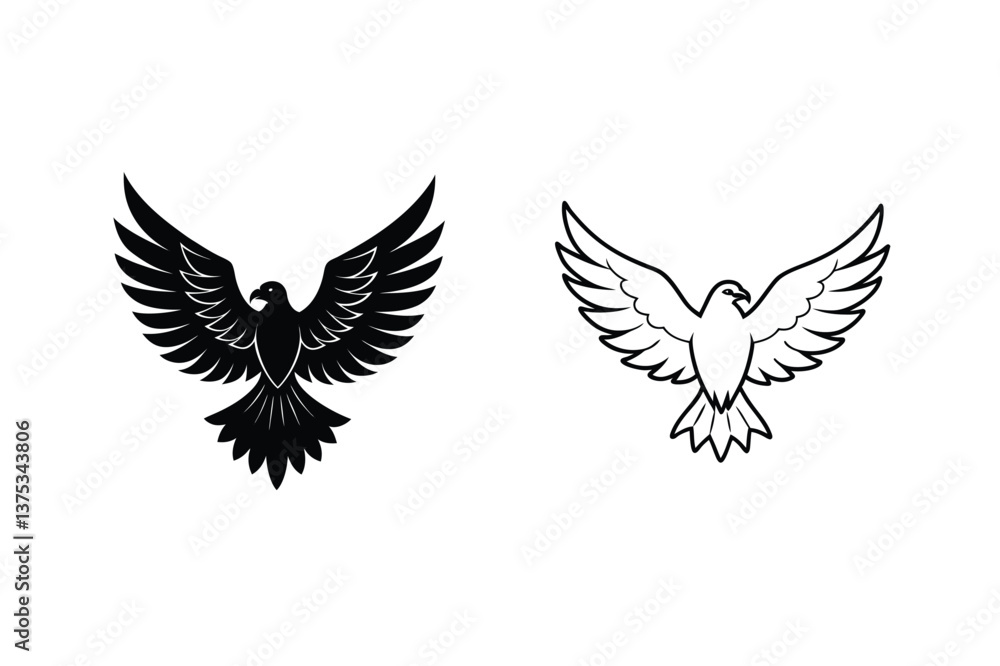 Obraz premium Majestic Birds Black and White Eagle Silhouettes, Wingspan Designs