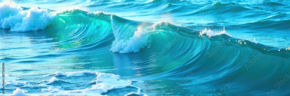 Fototapeta premium Blue turquoise ocean wave pattern with gentle foam and ripples on the surface , wave, foam, texture