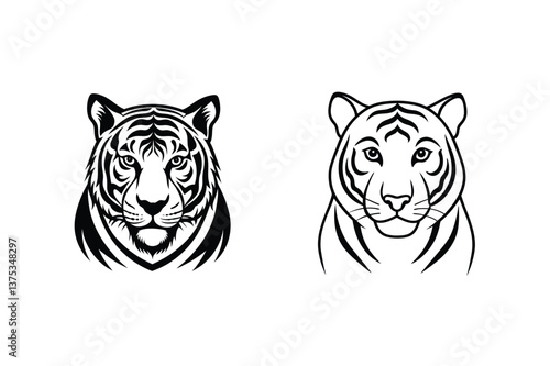 Two Stylish Black and White Tiger Head Designs