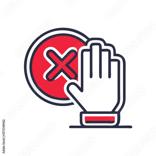 Stop hand icon rejecting skip action on transparent background  