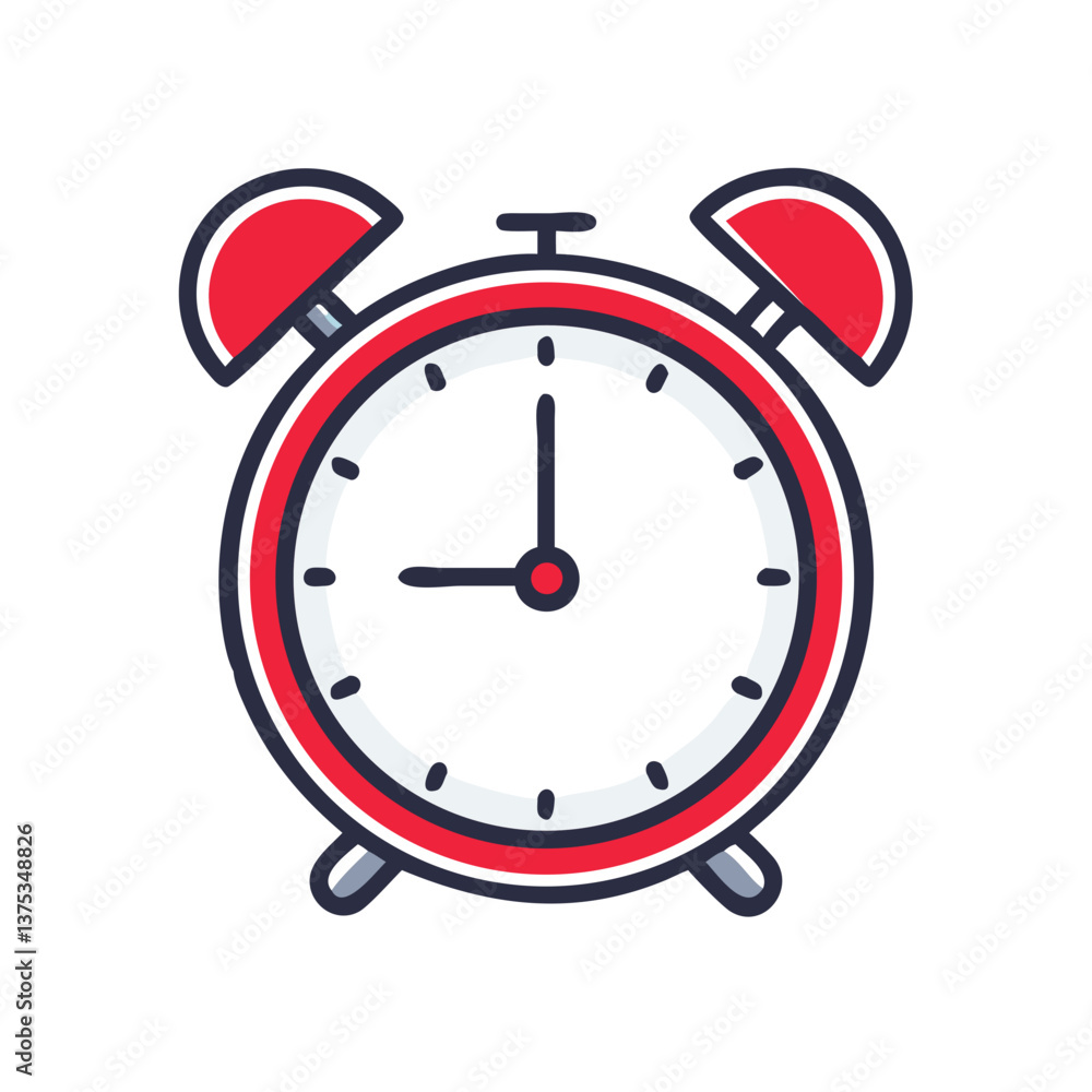 Alarm clock icon in flat design with red accents on white background Alarm clock icon in flat design with red accents on white background