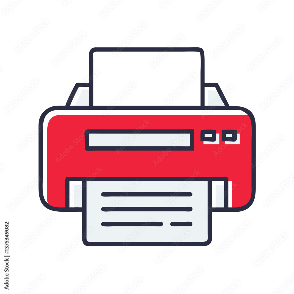 Red printer icon with paper on a transparent background Red printer icon with paper on a transparent background