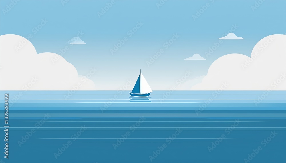 Naklejka premium minimalism, abstract vector illustration of the sea and a small ship
