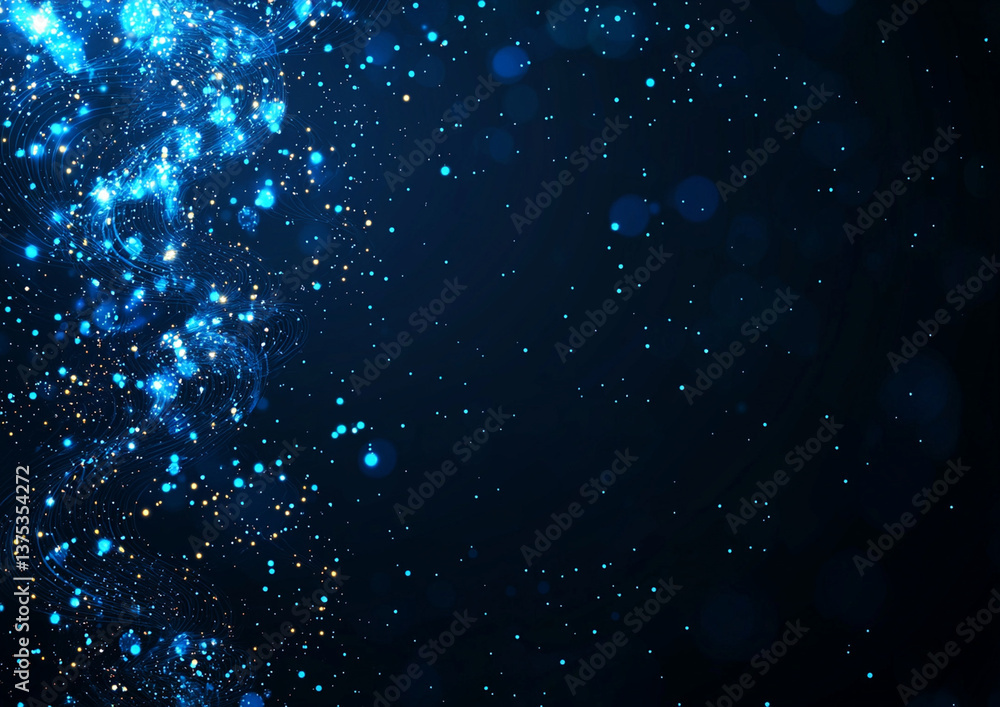 Fototapeta premium Abstract glowing light effect background with stars, creating mesmerizing blue atmosphere filled with shimmering particles and sense of depth