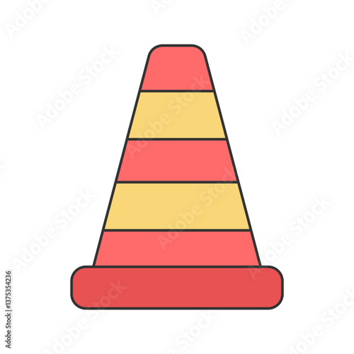 Traffic Cone Flat design style, orange and white striped cone, symbolizing road safety, ideal for construction graphics, traffic control signs, and accident prevention designs.