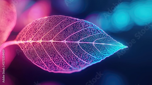 DNA plants with synthetic biology and science concept. A vibrant, illuminated leaf showcasing intricate details.