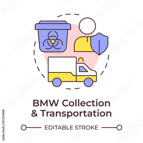 Biomedical waste collection and transportation multi color concept icon. Garbage safe handling. Round shape line illustration. Abstract idea. Graphic design. Easy to use in presentation