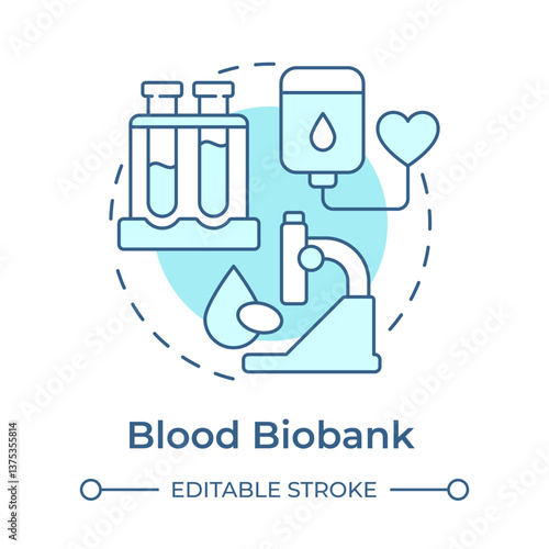 Blood biobank soft blue concept icon. Lifeblood, plasma, serum medical research. Biorepository of materials. Round shape line illustration. Abstract idea. Graphic design. Easy to use in article