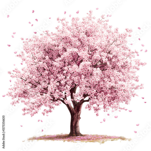 Beautiful cherry blossom tree, with a transparent background