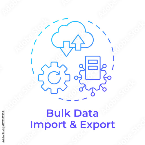 Bulk data import and export blue gradient concept icon. Managing catalogs. Benefit of using PIM system. Round shape line illustration. Abstract idea. Graphic design. Easy to use in presentation