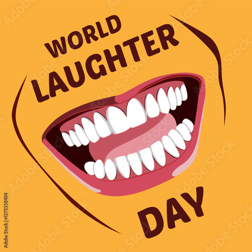 Expressive World Laughter Day concept with a dynamic open-mouth design, emphasizing happiness and celebration, ideal for digital marketing, greeting cards, and event promotions