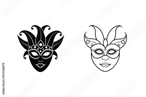 Elegant Venetian Carnival Masks Black, White, Festive Designs