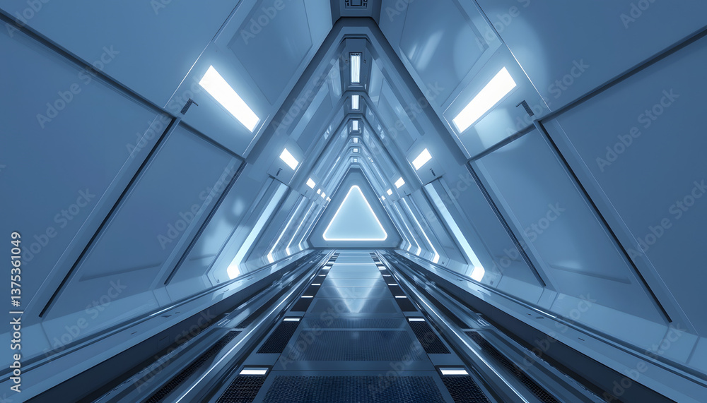 Abstract Triangle Spaceship corridor. Futuristic tunnel with light. Future interior background, business, sci-fi science concept. 3d rendering , with white tonespng Abstract Triangle Spaceship corridor. Futuristic tunnel with light. Future interior background, business, sci-fi science concept. 3d rendering , with white tonespng