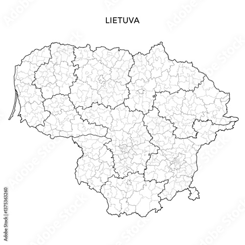 Geopolitical Vector Map of Lithuania (Lietuva) with Elderships (Seniūnijos), Municipalities (Savivaldybės), and Counties (Apskritys) Administrative Subdivisions as of 2025 - Lithuania