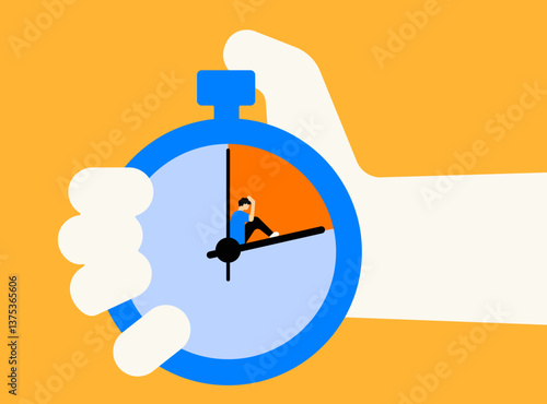 A man captivated in deadline work pressure, time management conceptual illustration