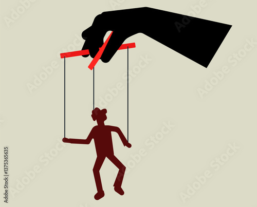 Hand manipulating man, manipulation illustration