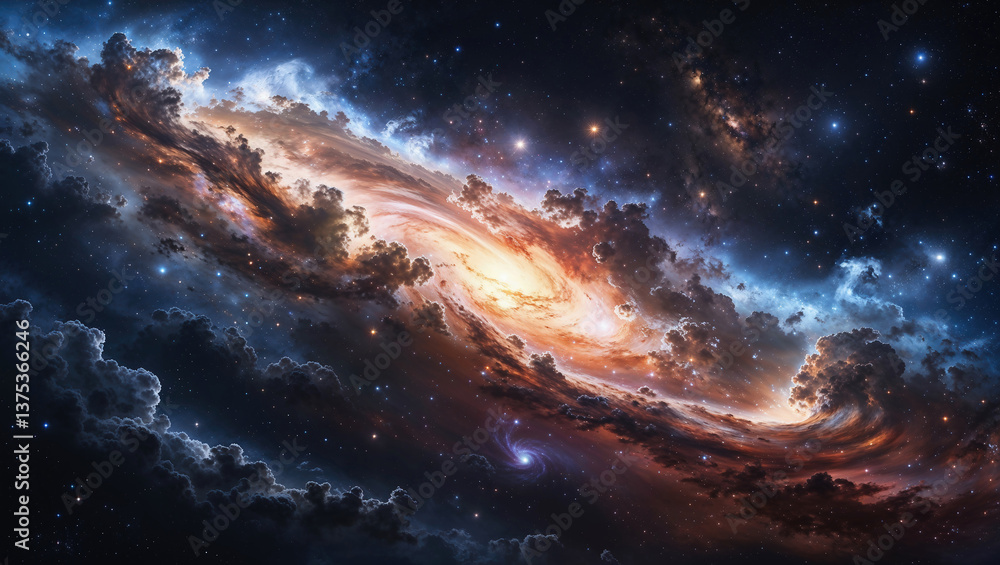 Obraz premium 宇宙空間に浮かぶ星雲と星と渦巻き