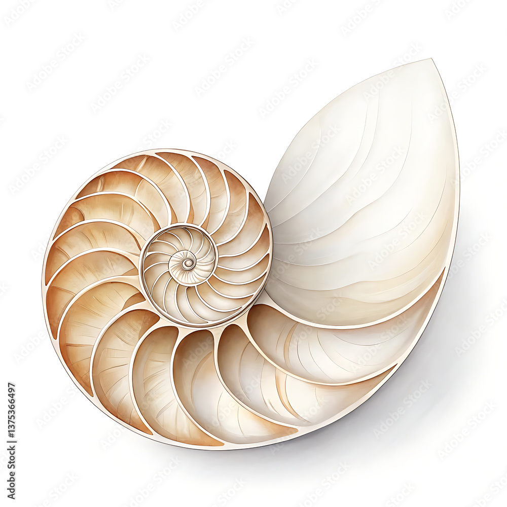 Obraz premium Nautilus Shell Minimalist Spiral Seashell Photography