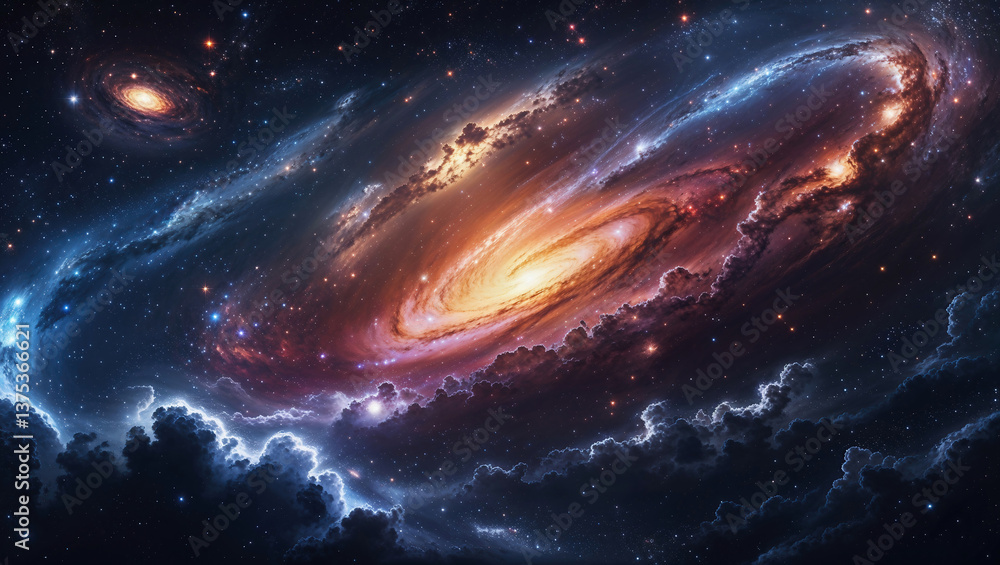 Fototapeta premium 宇宙空間に浮かぶ星雲と星と渦巻き