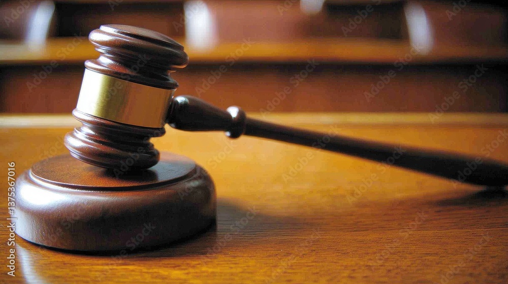 Close-up of a gavel resting on awooden bench in a courtroom.symbolizing justice, legaldecisions, and courtroomauthority. Concept of law, order.and judicial system. Close-up of a gavel resting on awooden bench in a courtroom.symbolizing justice, legaldecisions, and courtroomauthority. Concept of law, order.and judicial system.