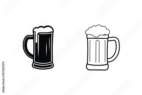 Beer Mug Icons Filled, Outline, Beverage, Drink, Alcohol, Pub, Bar, Stout, Lager, Foam
