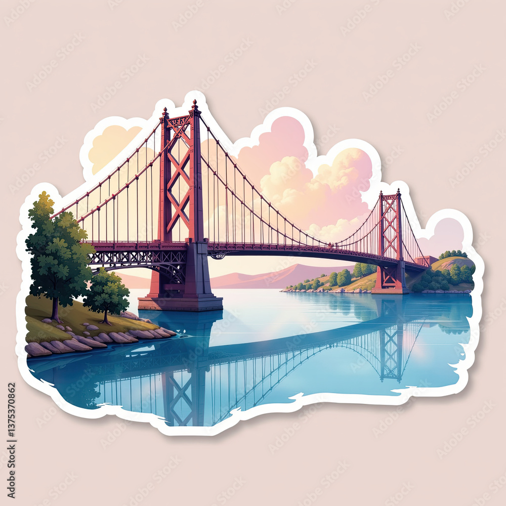 Fototapeta premium Sunset reflections on a breathtaking bridge over calm waters