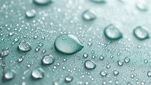 Wallpaper Mural Close-up macro shot of numerous water droplets on a smooth teal surface showcasing their perfect spherical form and glistening reflections. Torontodigital.ca