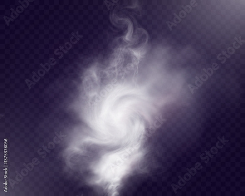 Realistic white smoke on transparent background with soft swirling effect, misty fog, and airy vapor for design projects.	
