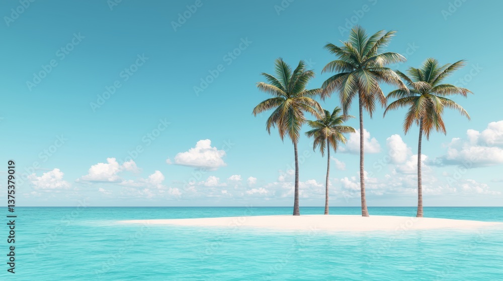 Fototapeta premium Tranquil Tropical Island with Palm Trees and Clear Blue Water