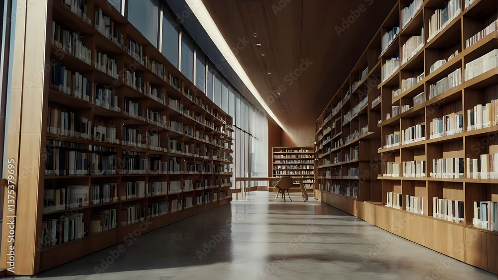 Sleek Modern Library with Minimalist Bookshelves & Natural Light Sleek Modern Library with Minimalist Bookshelves & Natural Light