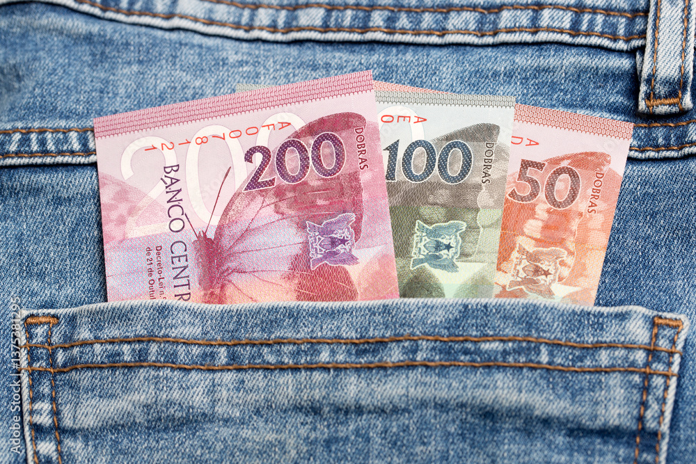 Sao Tome and Principe Dobra in the pocket of blue jeans Sao Tome and Principe Dobra in the pocket of blue jeans