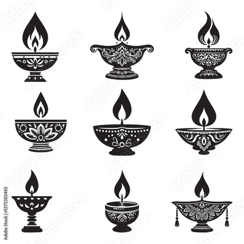Minimalist Diwali Lamp Silhouettes in Harmony