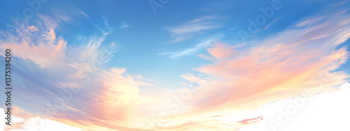 Beautiful sky with pink and orange clouds, sunset, transparent background