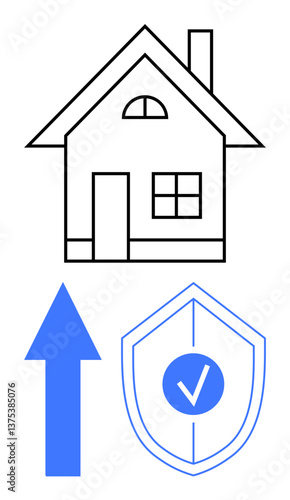 Free Download House icon with upward arrow and shield featuring checkmark, illustrating growth, security, and reliability. Ideal for real estate, insurance, investments, stability, resilience safety progress - GFXLoad
