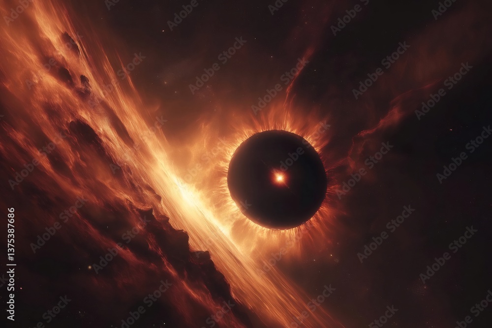 Obraz premium Visualization of a dying star collapsing under its own gravity, emitting a bright orange light and creating a black hole