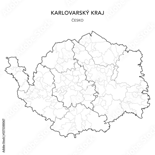 Political Map of the Karlovy Vary Region (Karlovarský kraj) with Districts (Okres), AD MEC (SO ORP), AD CLA (SO POU) and Municipalities (Obcí) as of 2024 - Czechia/Czech Republic (Česko) - Vector Map