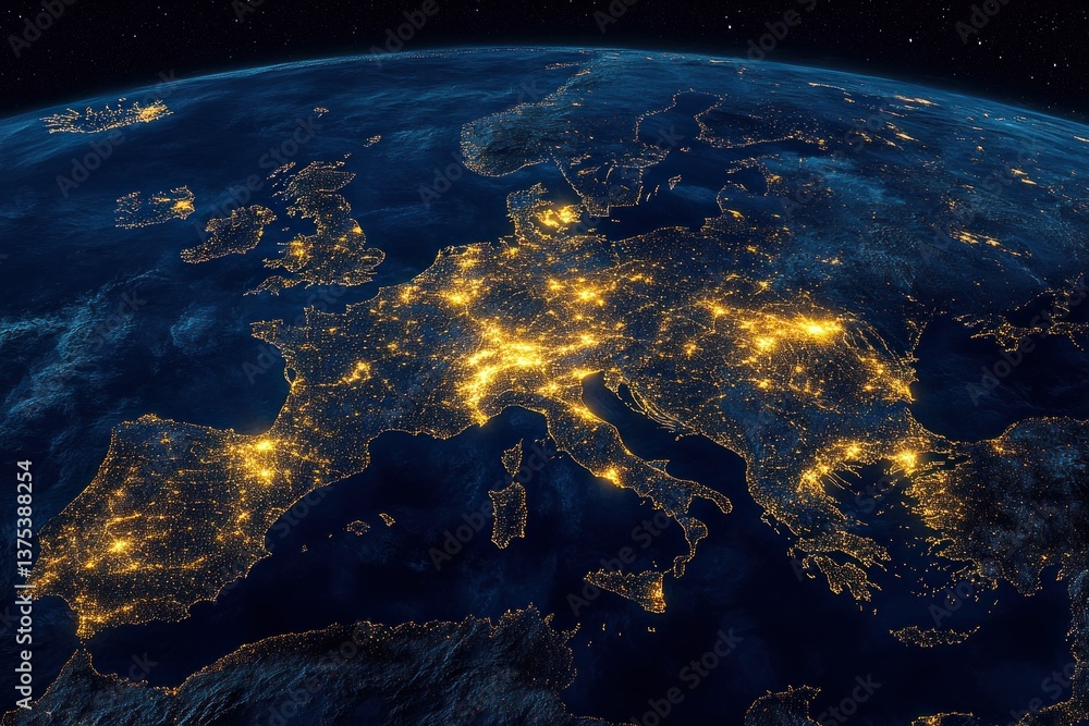 Europe at Night from Space Glowing City Lights and Geography Europe at Night from Space Glowing City Lights and Geography