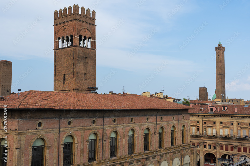 Fototapeta premium View around Piazza Maggiore, the main square in Bologna, Italy