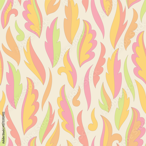 Decorative seamless pattern with abstract shapes of leaves and herbs. Artistic botanical vector background. Artisanal style of folk fairy tales allover print for fabric, textile, paper, package