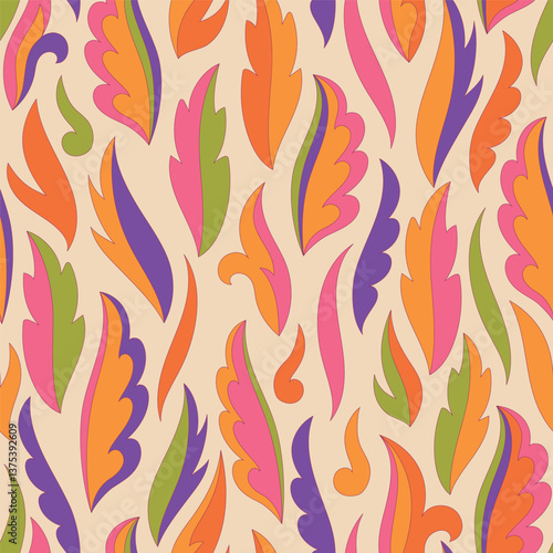 Decorative seamless pattern with abstract shapes of leaves and herbs. Artistic botanical vector background. Artisanal style of folk fairy tales allover print for fabric, textile, paper, package