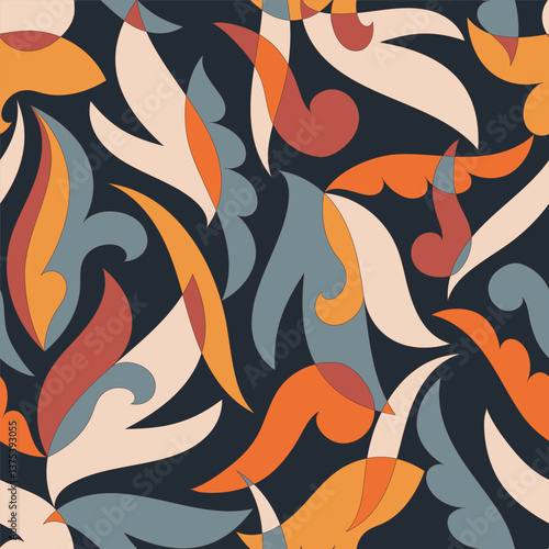Decorative seamless pattern with abstract shapes of leaves and herbs. Artistic botanical vector background. Artisanal style of folk fairy tales allover print for fabric, textile, paper, package