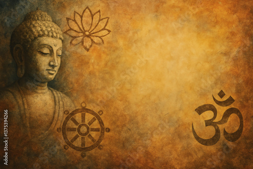Ancient buddha art with symbols of peace and spirituality