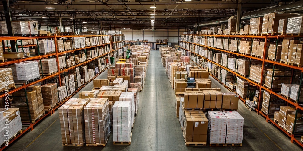 Obraz premium Robotic arms sorting packages in a warehouse, depicting automation in inventory management. 