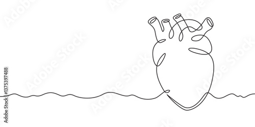 Continuous one line drawing human heart.Cardiology.Medicine.