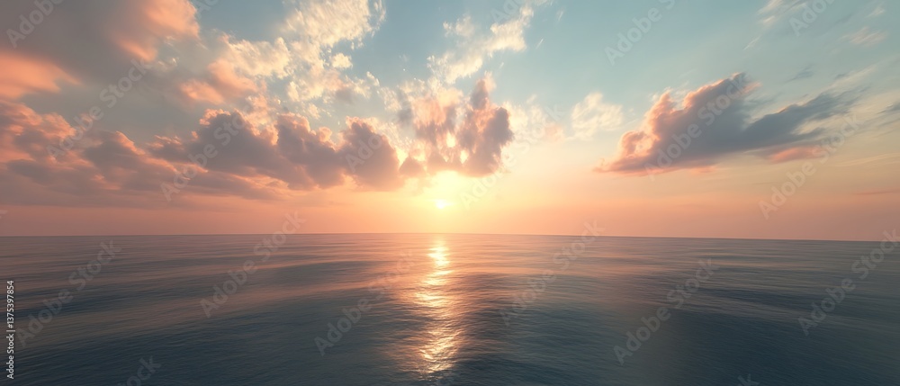 A vibrant partially cloudy sky at sunset reflecting off the calm ocean surface creating a captivating and cinematic scene with warm glowing hues A vibrant partially cloudy sky at sunset reflecting off the calm ocean surface creating a captivating and cinematic scene with warm glowing hues