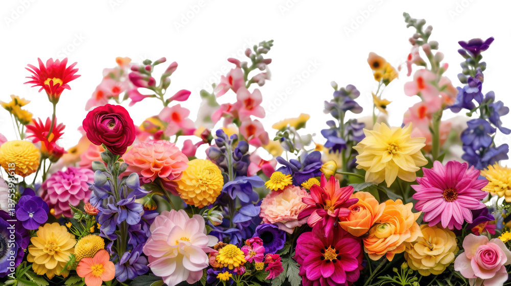 Obraz premium Floral Symphony: A vibrant tapestry of diverse blossoms unfurls, offering a kaleidoscope of colors and textures, capturing the delicate dance of nature's artistry.
