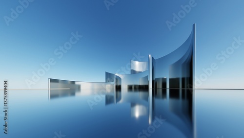 Fototapeta Naklejka Na Ścianę i Meble -  3d illustration of abstract minimal architecture background, geometric architectural with chrome or metallic arch design