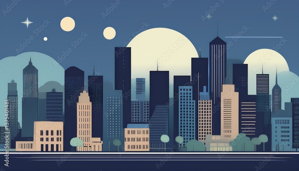 Fototapeta premium Real estate lifestyle, abstract illustration of a cityscape at night